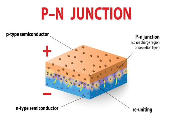 該圖像是 PN 結(jié)的藝術描繪，說明了光電二極管的耗盡區(qū)。